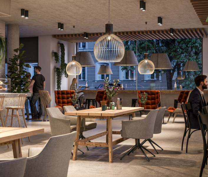 Visualisierung eines modernen Cafés